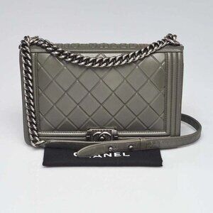 Chanel Grey Diamond Embossed Calfskin Leather Paris-Salzburg New Medium Boy Bag